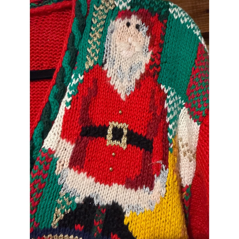 Vintage Capezio Christmas Cardigan Red Santa Tree Teddy Bear Jingle Bell Medium - Picture 6 of 7